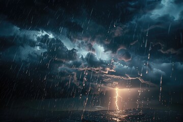 A storm approaches the sea with dark clouds and strong winds