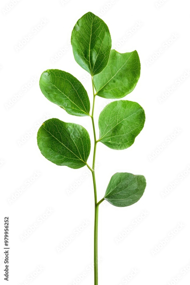 Poster a single green plant with leaves on a plain white background, ideal for use in various designs and l
