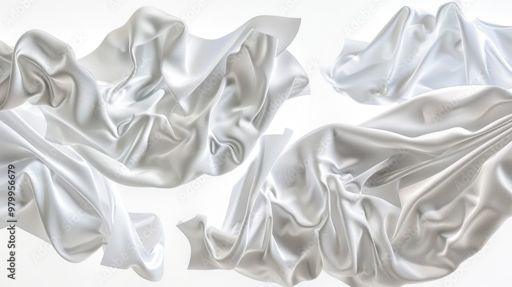 Poster A detailed view of a white cloth lying flat on a table, perfect for adding context to still life or product photography