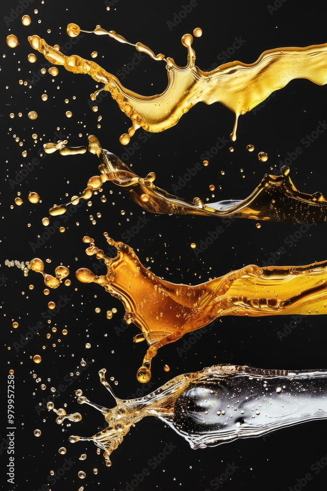 Poster a close-up view of a liquid splash on a black background