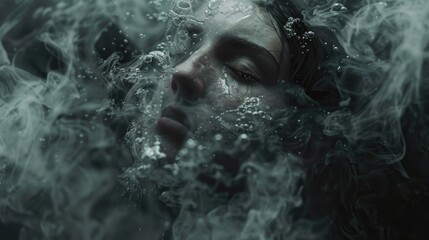 Fototapeta premium A person is submerged in a pool of water
