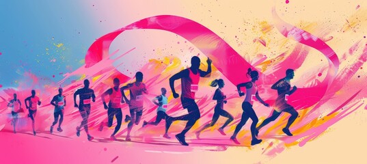 Dynamic Flyer Design for Breast Cancer Charity Run with Silhouettes and Pink Ribbon Art