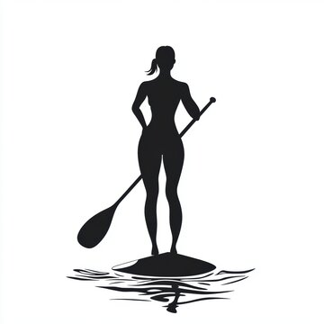 recommend clip art: Vector illustration silhouette of a female doing paddleboarding in water