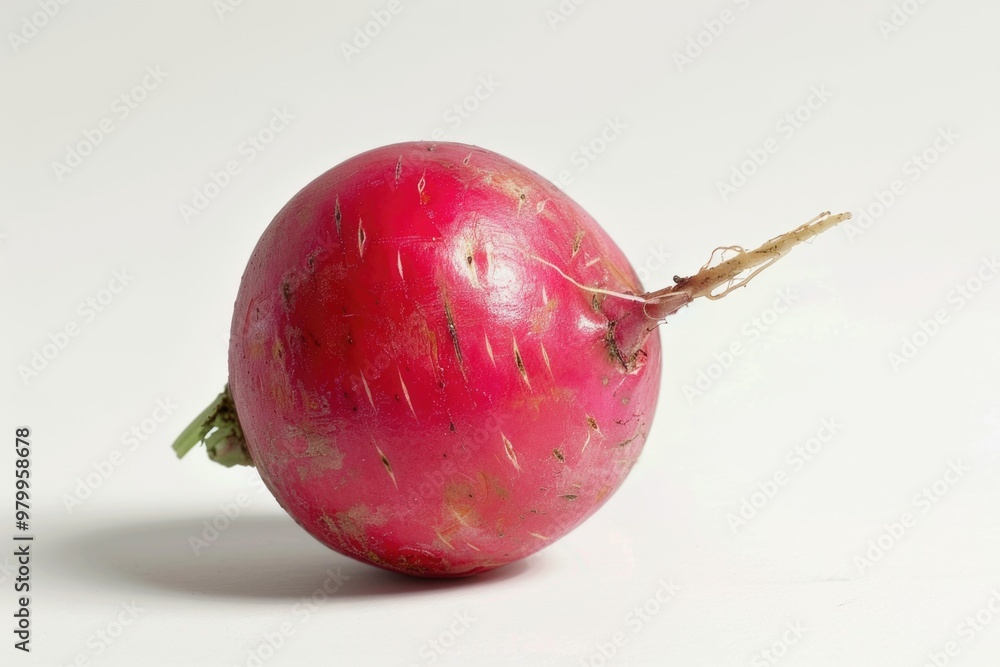Poster a detailed view of a radish on a white background