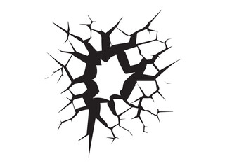 Black Silhouette of Cracked Surface Isolated on a White Background. Concept of Fracture Illustration, Broken Objects, Burst Effect, Destruction Symbol, Design Element