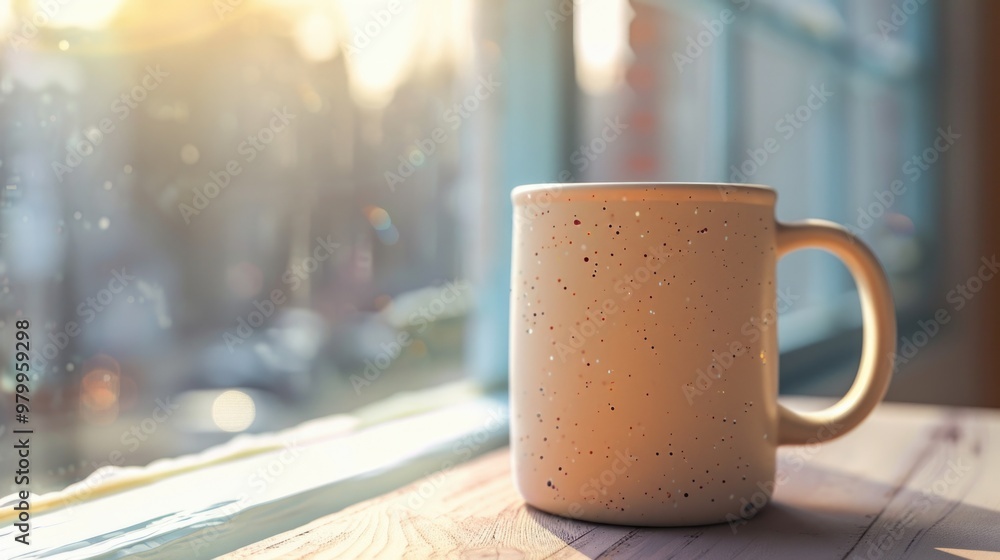 Aufkleber a single coffee cup sits on top of a wooden table, perfect for adding a touch of warmth to any setti