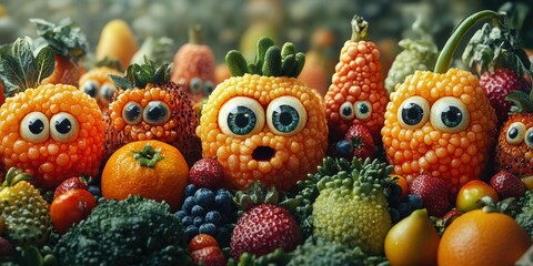 The dynamic city where face-adorned fruits make every street corner a lively and whimsical adventure