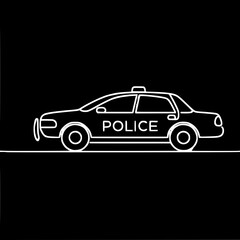 Linear vector drawing of a police classic car on a dark background with white lines and the inscription “POLICE” on the side