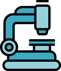 Blue laboratory microscope focusing on sample on glass slide ready for experiment