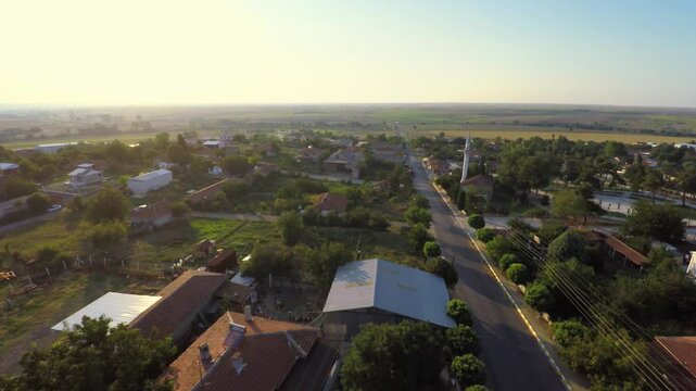 A small village in the Thrace countryside in the Turkey. Aerial Trakya Sarilar Village
