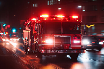 Fire truck speeding to an emergency with lights flashing