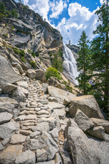 waterfall at the mist trail in yosemite national park, california