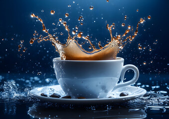White coffee cup with splash effect