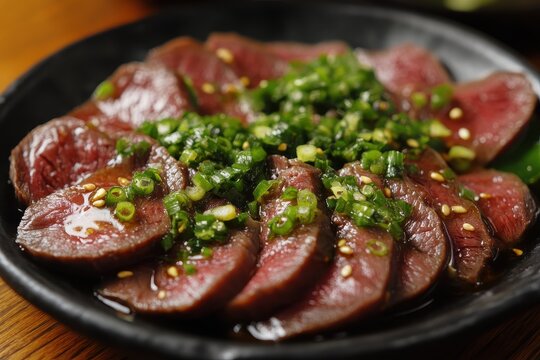 Beef tongue with green onion sauce popular in Yakiniku