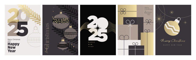 Set of Christmas and New Year Cards. Vector illustration concepts for graphic and web design, social media banner, marketing material.