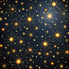 Fototapeta premium Golden starry background with abstract glowing dots and lines on black 검은 배경에 추상적인 빛나는 점과 선으로 이루어진 금빛 별 배경