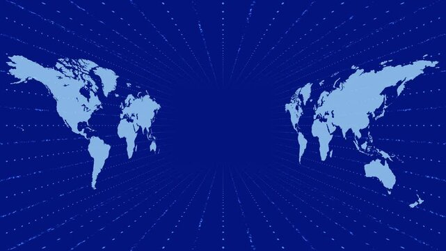 Abstract news background with world map and lighting lines pattern loop animation blue background