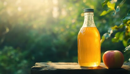 Bottle of apple cider vinegar on sunny day