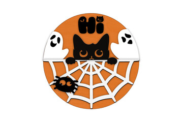 Halloween Background Illustration. Halloween Cat and Cute Ghost. Halloween Night. 

