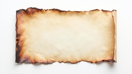 Burnt sheet of paper of white and orange color on white background