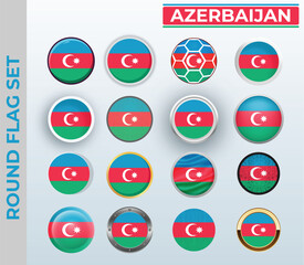 azerbaijan round flag Set with 16 Different Styles