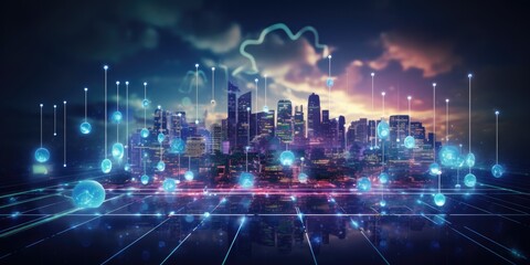 Obraz premium Data and technology in network and internet connections in cloud computing, Visualization, Digital science and cyber technologies background