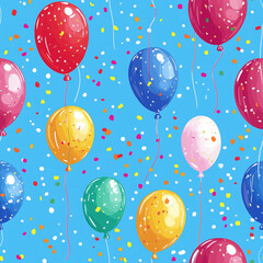 Colorful Balloons and Confetti Seamless Pattern