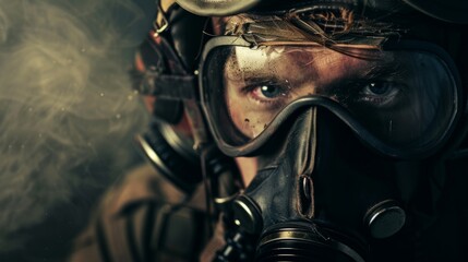Fototapeta premium fighter pilot with a gas mask and glasses generative ai