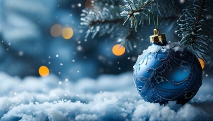 serene blue christmas background with sparkling snowflakes and festive decorations