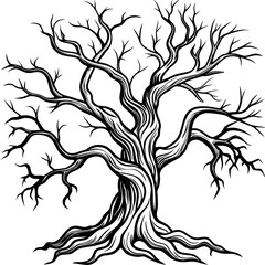 
Spooky Gnarled Tree Outline Vector with Twisted Branches

