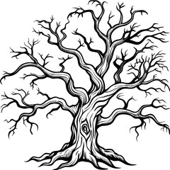 
Spooky Gnarled Tree Outline Vector with Twisted Branches
