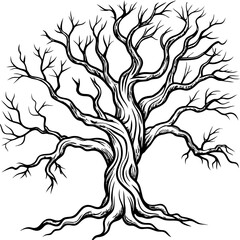 
Spooky Gnarled Tree Outline Vector with Twisted Branches
