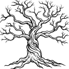 
Spooky Gnarled Tree Outline Vector with Twisted Branches
