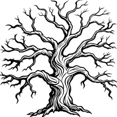 
Spooky Gnarled Tree Outline Vector with Twisted Branches
