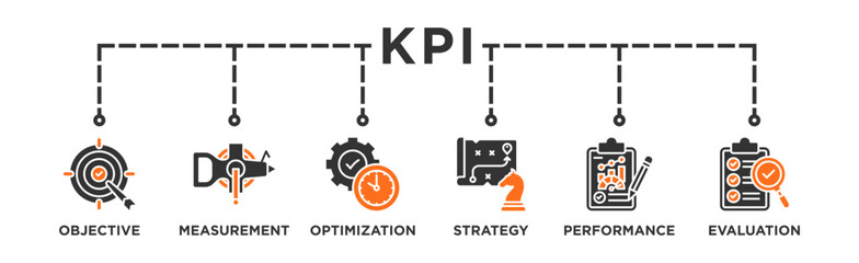 KPI banner web icon vector illustration concept for key performance indicator in the business metrics with an icon of objective, measurement, optimization, strategy, performance, and evaluation