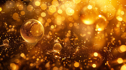 Golden liquid bubbles abstract background