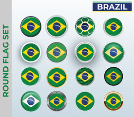 brazil round flag set with 16 different styles