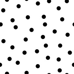Polka dot seamless pattern. Vector illustration. Black dots on white background. Trendy texture for textile, fabric, print.