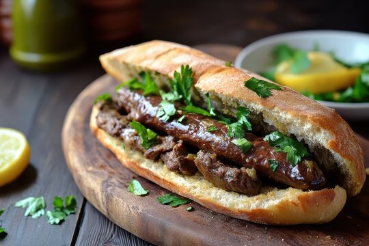 Egyptian liver sandwich with tahini traditional to Alexandria
