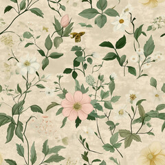 Faded floral vintage style seamless pattern