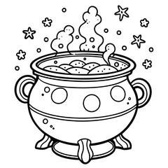 Steam and Sparkles from a Bubbling Cauldron line art  Vector Design