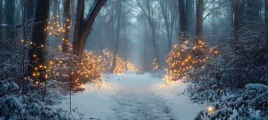 Fototapeta premium A tranquil, snowy forest path