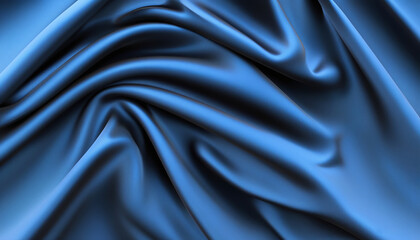 Fototapeta premium Luxurious midnight blue satin fabric draped elegantly to showcase smooth texture and rich color in soft lighting. Generative AI
