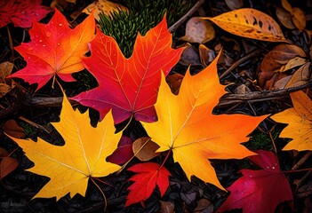 Fototapeta premium vibrant leaves transforming stunning display colors textures, autumn, foliage, scenery, landscape, beauty, outdoor, tree, sunlight, botanical, richness