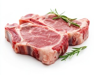 Fototapeta premium High resolution image of isolated raw pork shoulder steaks on white background