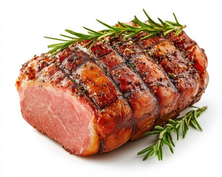 High resolution image of chilled pork ham on white background