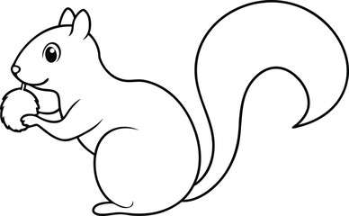 Adorable Squirrel with Acorn Vector Design for Kids Coloring
