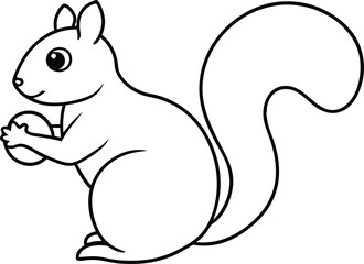 Cute Squirrel with Acorn Vector Art for Kids Coloring Book
