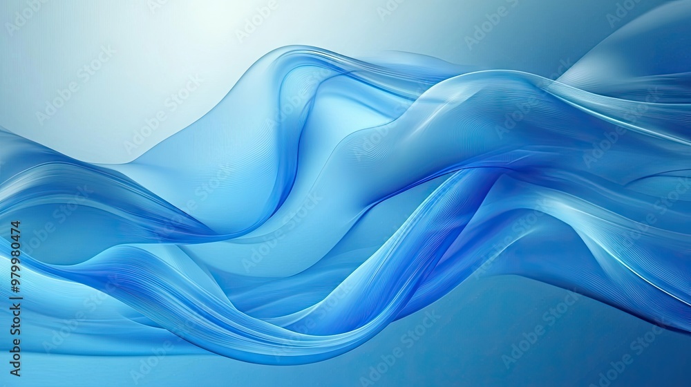 Poster A flowing blue abstract background with smooth curves and light transitions, perfect for a calming and modern design.