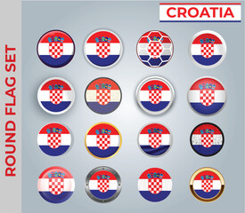 Croatia round flag Set with 16 Different Styles